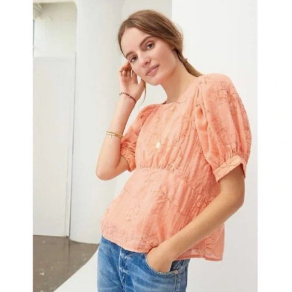 Anthropologie Amadi Nika Orange Embroidered Blouse